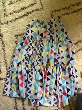 Strapless Triangle Print Tiered Sundress - Multicolor